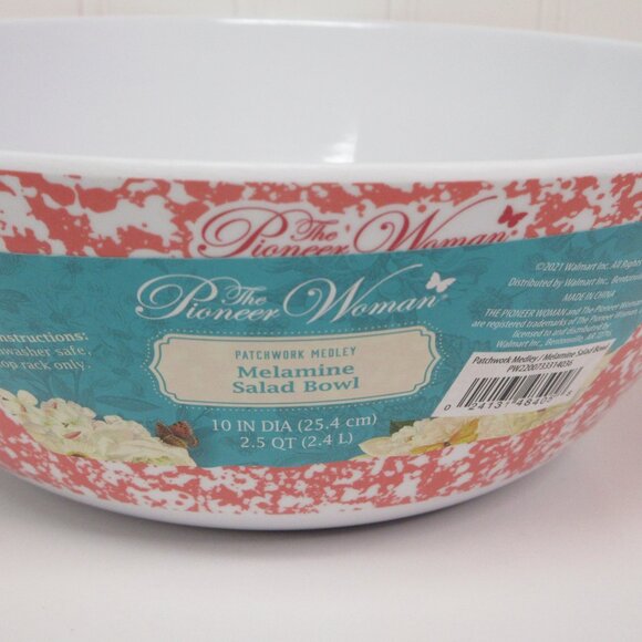 Pioneer Woman Salad Serving Bowl Patchwork Medley Splatter Melamine 10"d 2.5Qt - Picture 2 of 8